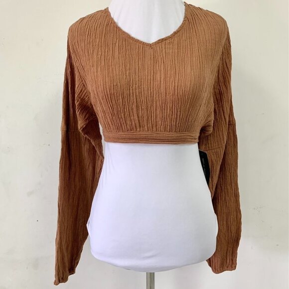 Savannah Marrow Sunnie Brown 100% Organic Cotton Handwoven Crop Top Size XS - Picture 2 of 15
